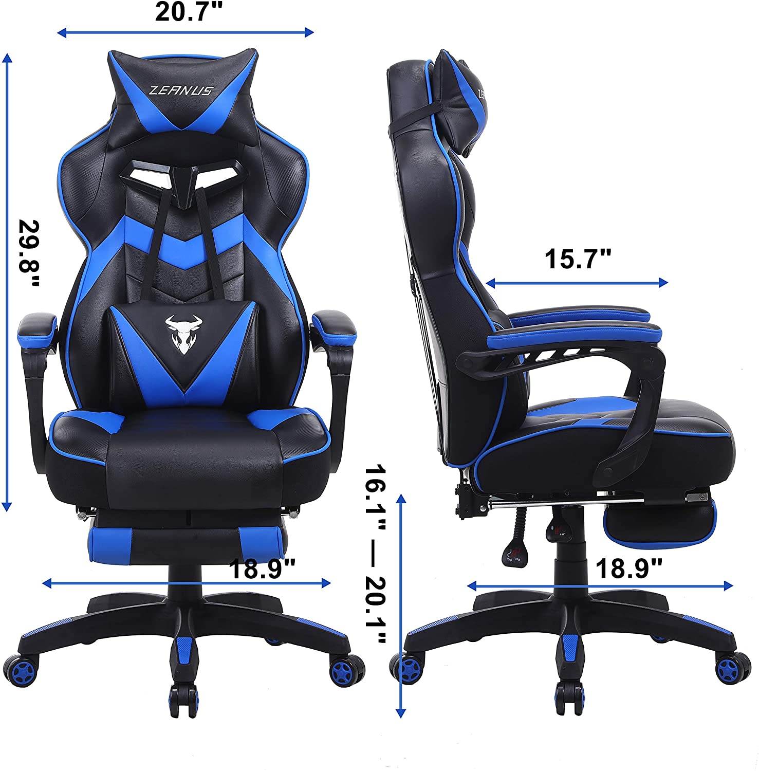 Zeanus Gaming Chair for Adults Green, Gaming Chair with Footrest, Massage Computer Gaming Chair, Reclining Gaming Desk Chair, Big and Tall Video Gaming Chair, Racing Style Chair, E-Sports Gamer Chair