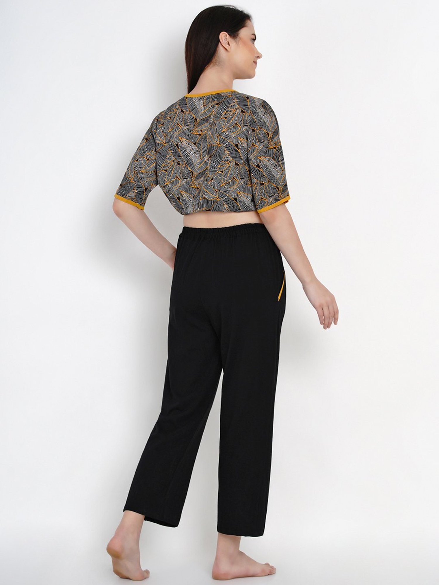 Erotissch Black Printed Top Pyjama Set