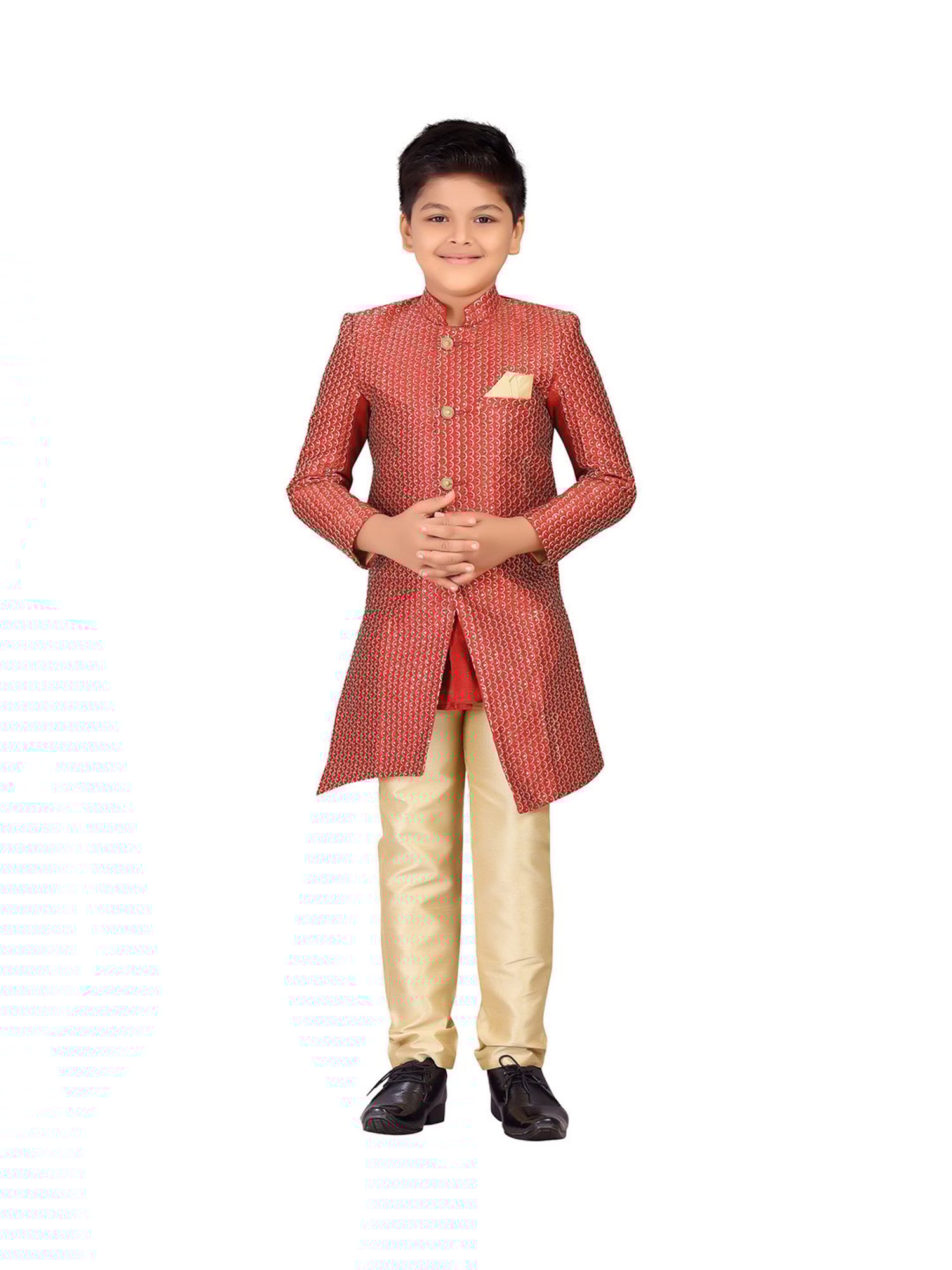 Ahhaaaa Kids Maroon & Gold Embellished Kurta with Pajamas