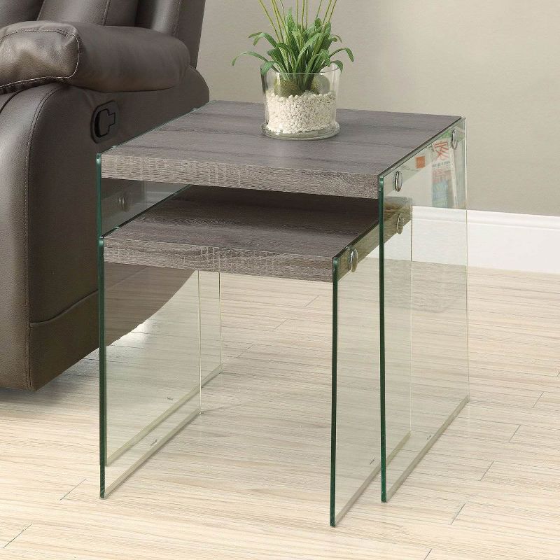 Monarch Specialties Tempered Glass Nesting End Tables & Glass Console Table
