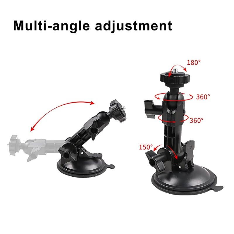 Suction Cup Camera Car Mount with Tripod Adapter and Phone Holder for GoPro Hero 8765 Black4 Session4 Silver3+iPhoneDJI Osmo ActionSamsung GalaxyGoogle Pixel and More