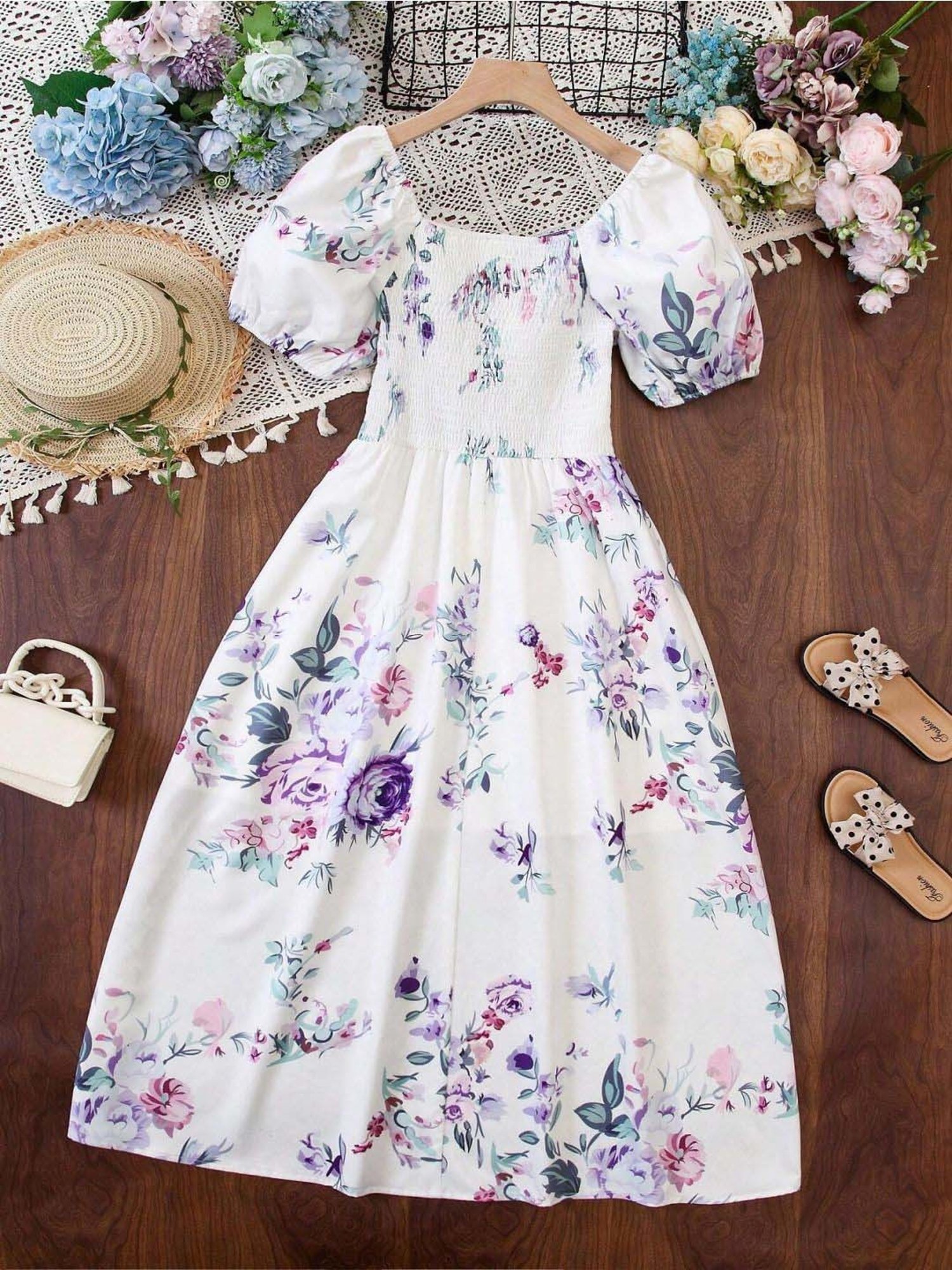 Bolly Lounge Girls White & Navy Floral Dress