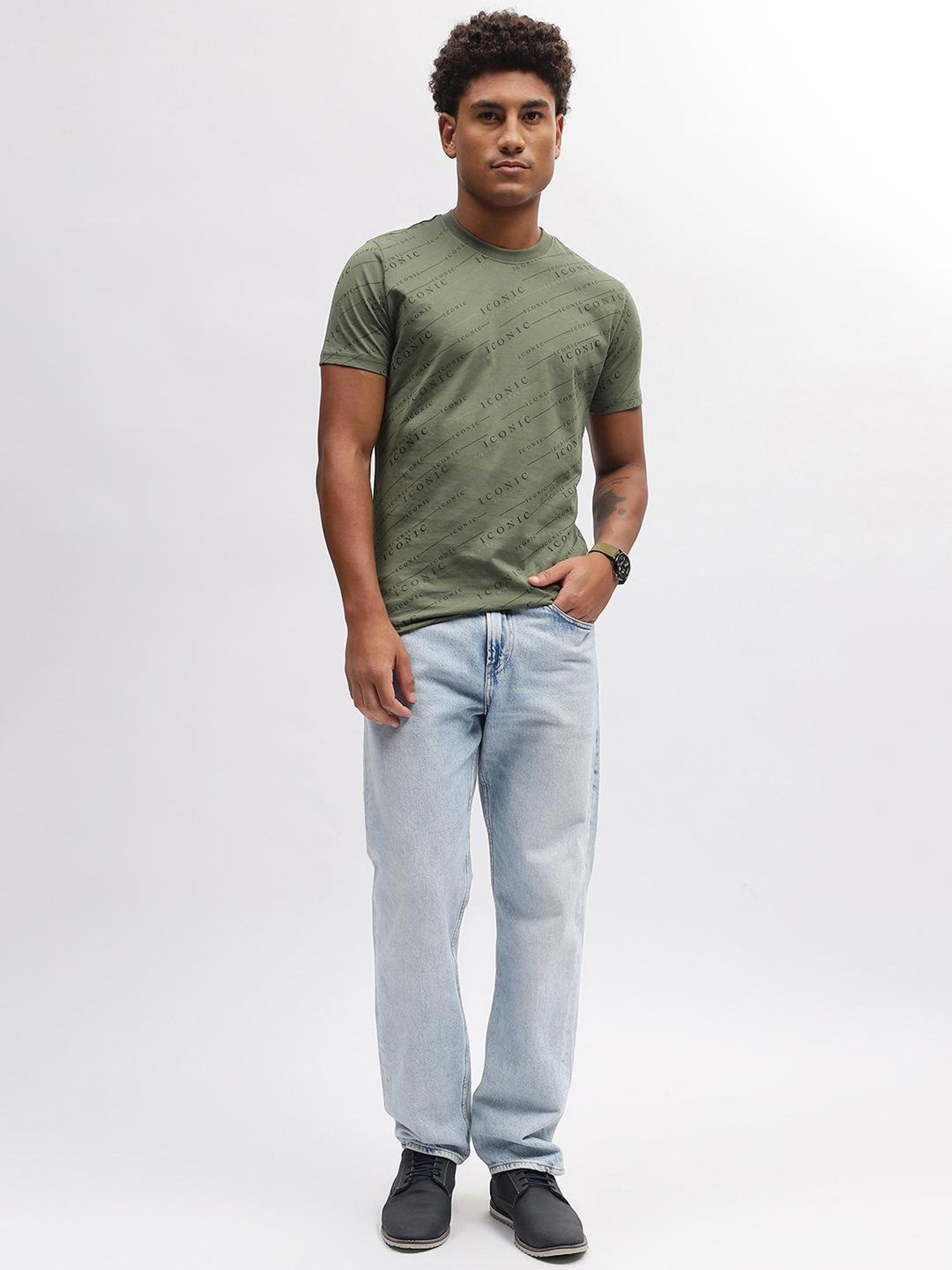 Iconic Men Printed Regular Fit Cotton T-shirt