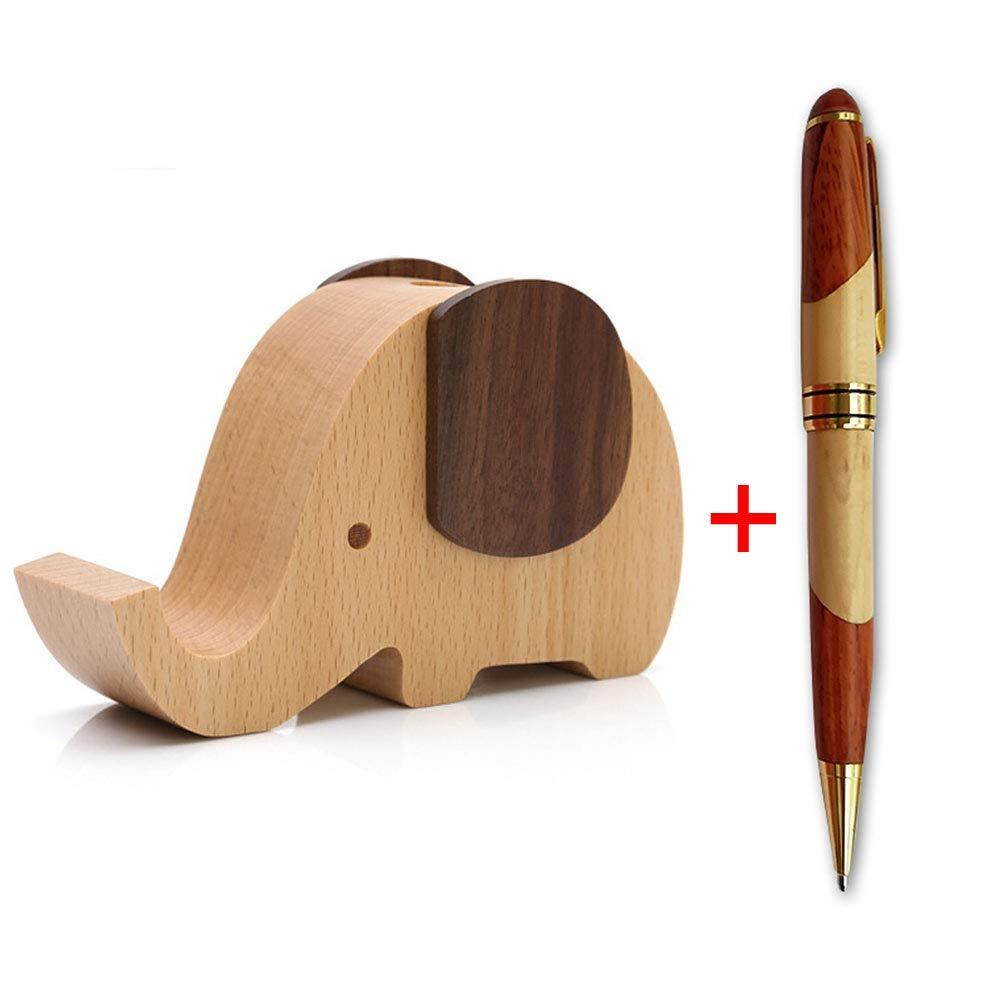 Elephant Shape Wooden Desk Pen Stand/Holder with Mobile/Cell Phone Holder, Perfect Office Desktop Organizer Comes with One Beautiful Design Wooden Pen - by Crystal Collection
