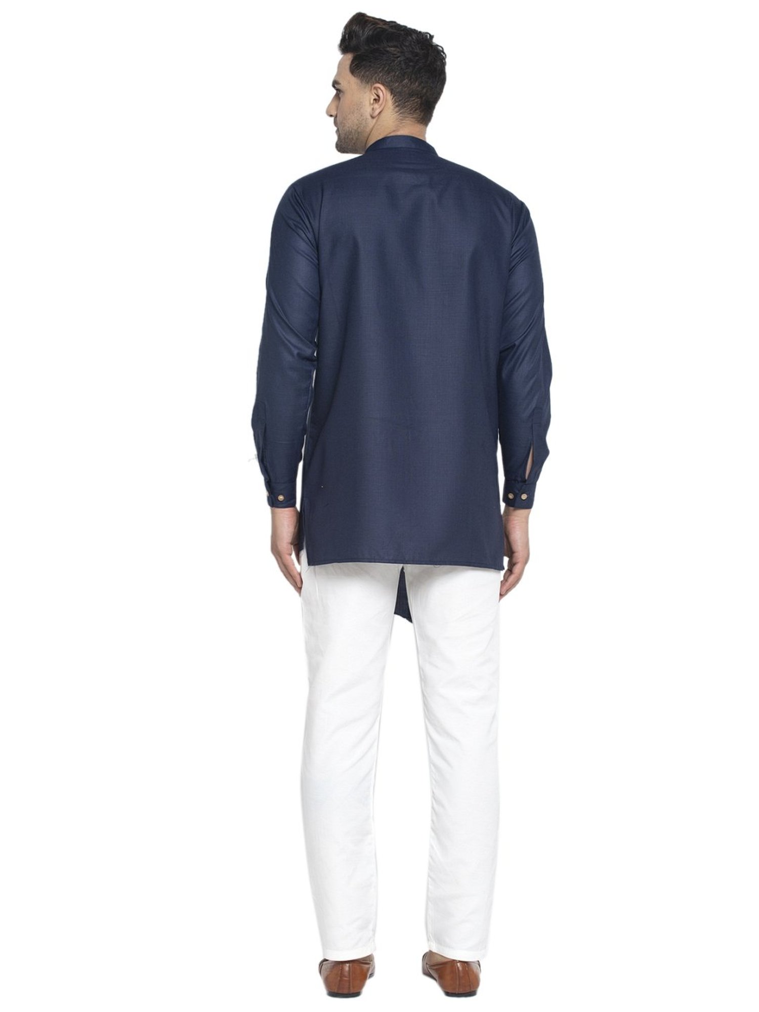 Benstoke Navy Blue & White Cotton Regular Fit Kurta Set