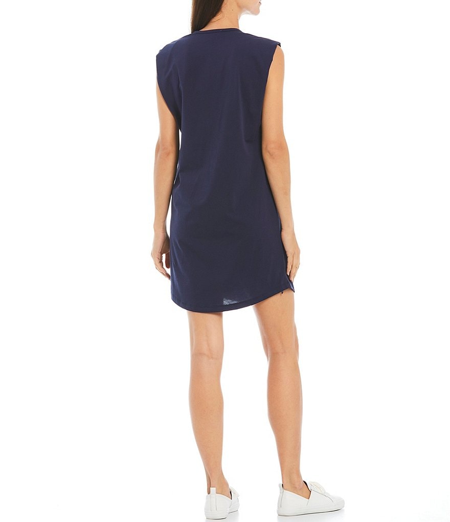 Gibson & Latimer Shoulder Pad Crew Neck Sleeveless Knit Cotton Dress