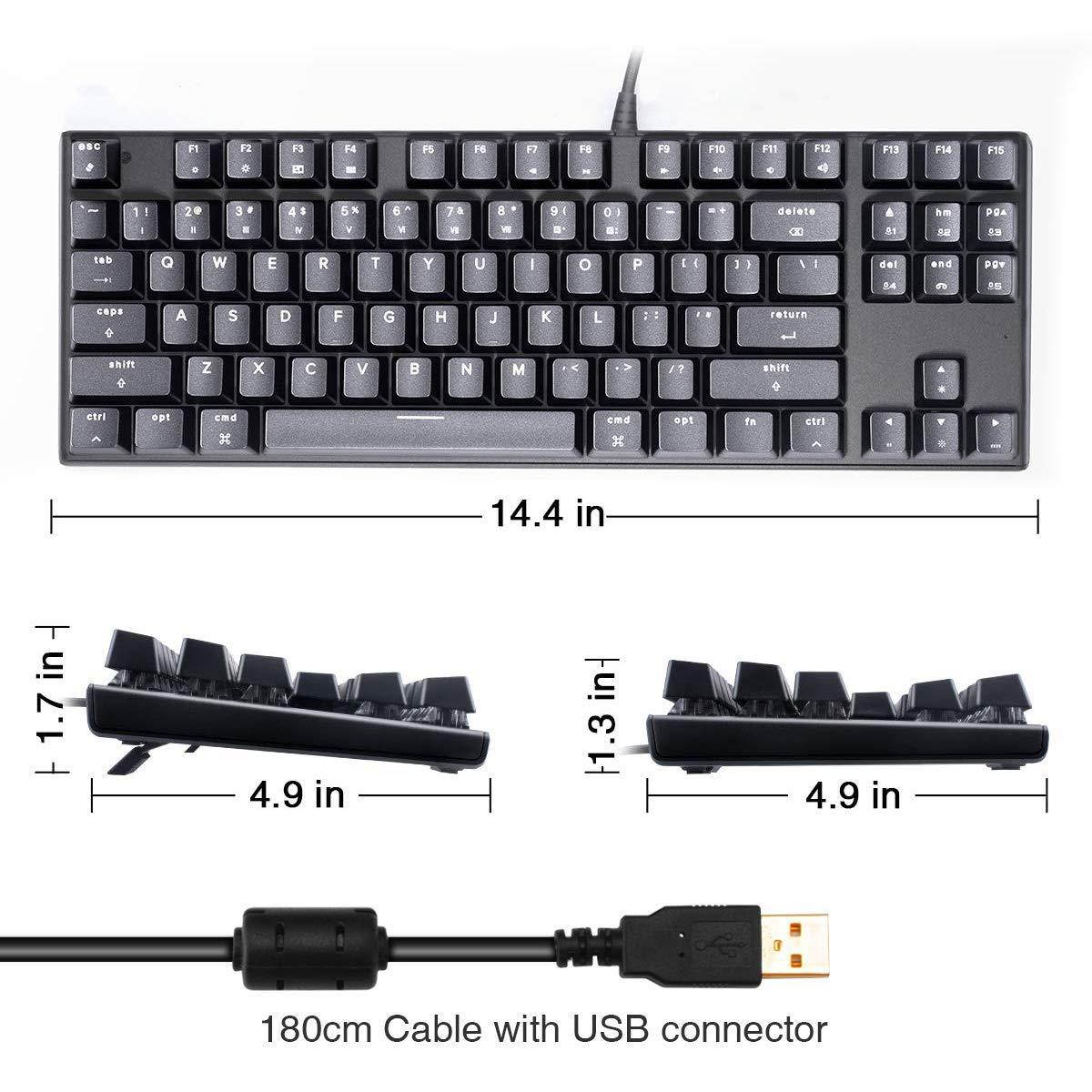 M87 Mac Layout Mechanical Keyboard, VELOCIFIRE 87-Key with Tactile Brown Switch, and LED White Backlit, 100% Compatible with Mac (Black)