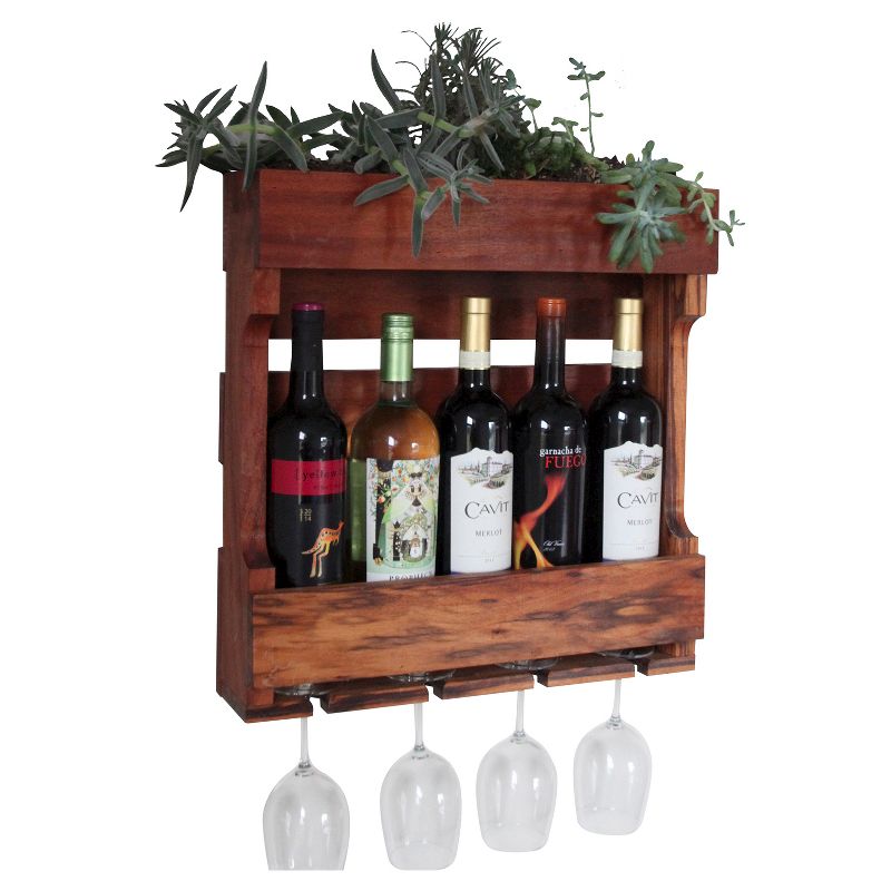 21" Wall Mounted Wine Rack with Succulent Planter Western Clear Oil Finish - Red Cedar - Gronomics