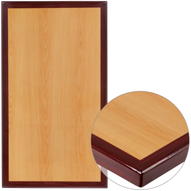 Flash Furniture 24" x 42" Rectangular 2-Tone High-Gloss Cherry Resin Table Top with 2" Thick Mahogany Edge