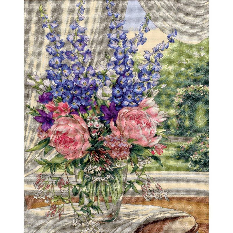 Dimensions Gold Collection Counted Cross Stitch Kit 12"X15"-Peonies/Delphiniums (18 Count)