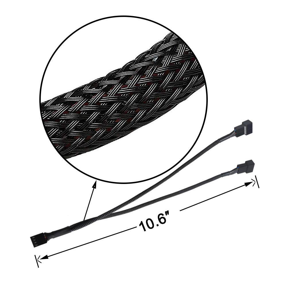 PWM Fan Splitter Cable 1 to 2 Converter, All Black Sleeved Case Fan Splitter Cable, Case Fan Power Duplicator Converter, Dual Case Fan Power Adapter, Case Fan Y Cable, 10.6 inch
