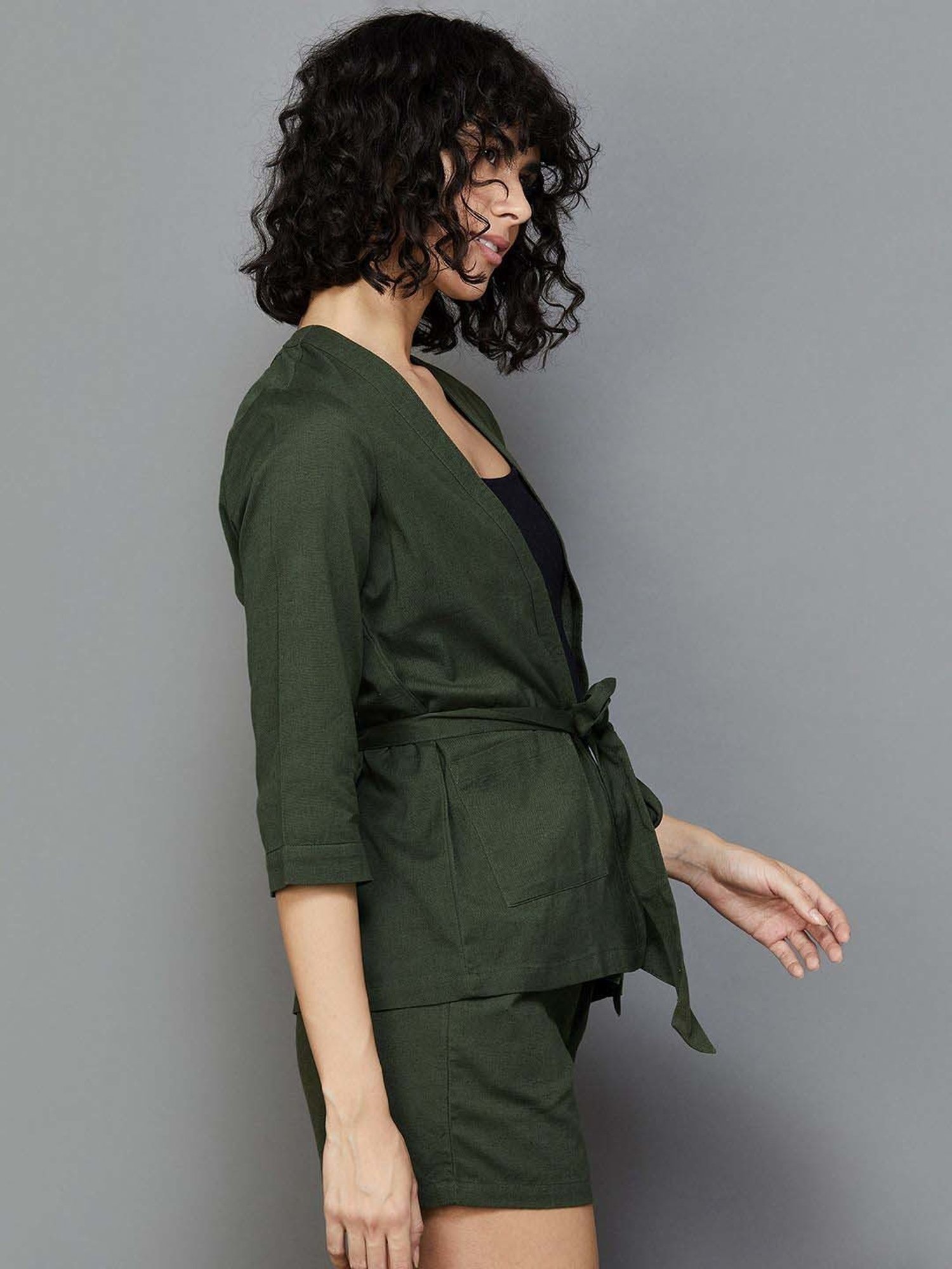 Fame Forever by Lifestyle Olive Green Cotton Shrug