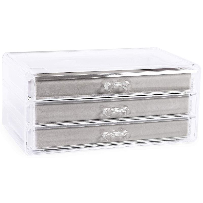 Juvale Acrylic Jewelry Box 3 Drawers, Velvet Jewelry Organizer with Small Clear Jewelry Case for Earrings, Rings, Bracelets and Necklaces Storage
