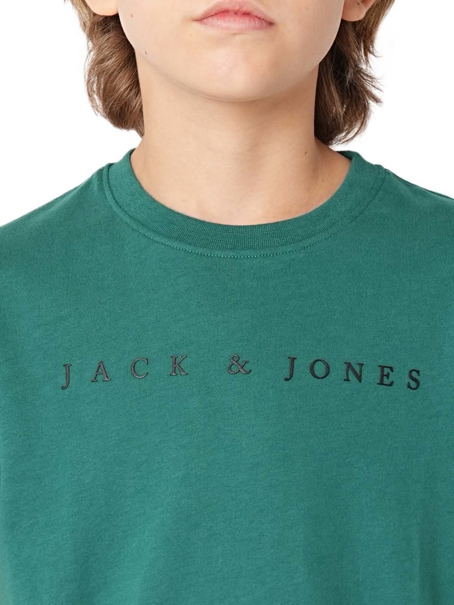 Jack & Jones Junior Teal Blue Cotton Printed T-Shirt