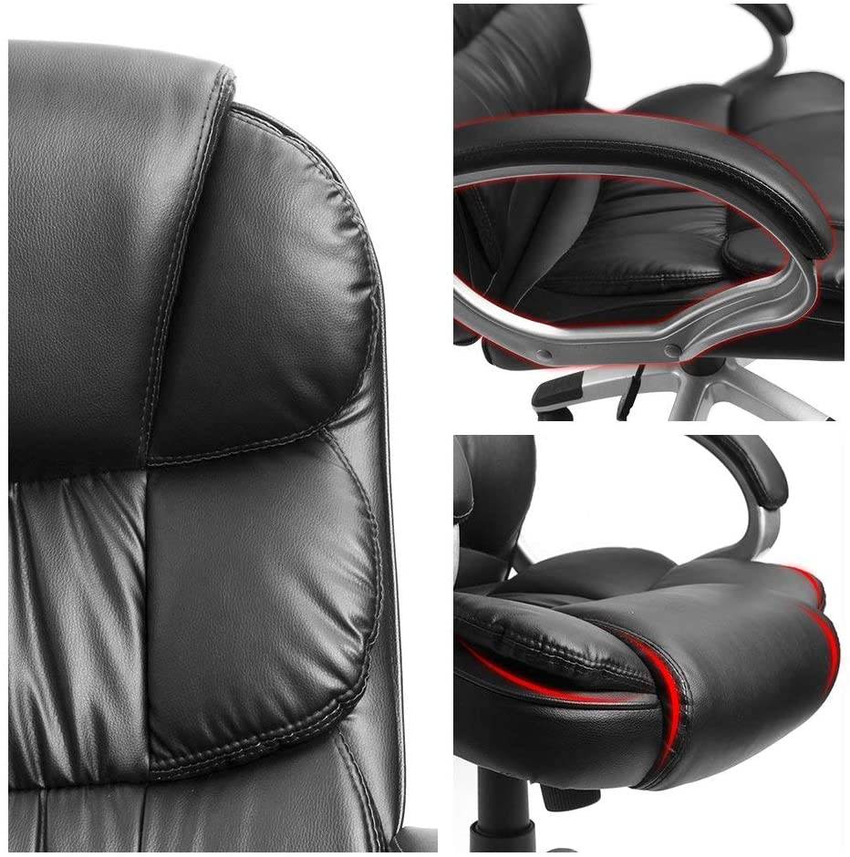 Furmax High Back Office Chair Adjustable Ergonomic Desk Chair with Padded Armrests, Executive PU Leather Swivel Task Chair with Lumbar Support (Black)