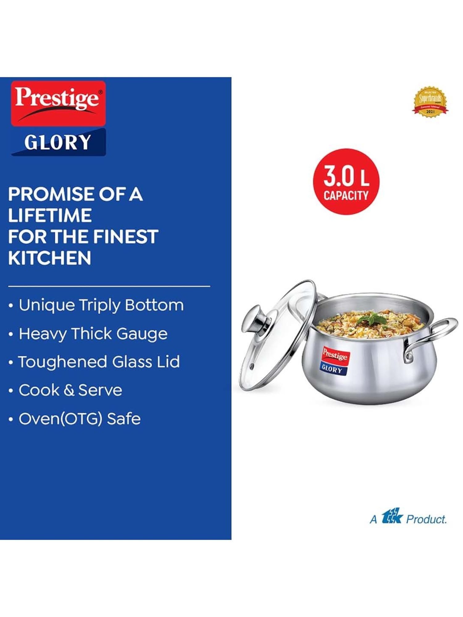 Hawkins Silver & Transparent Stainless Steel 19 cm Gas Compatible Handi With Lid (2 L) - Set of 1