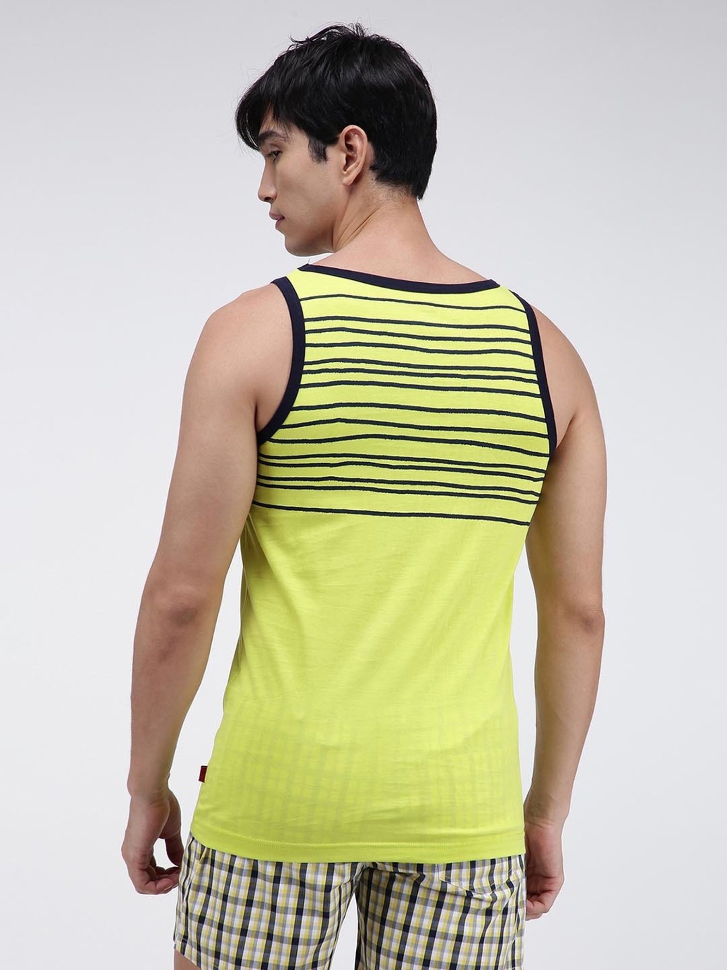 Zoiro Neon Green Regular Fit Striped Vest