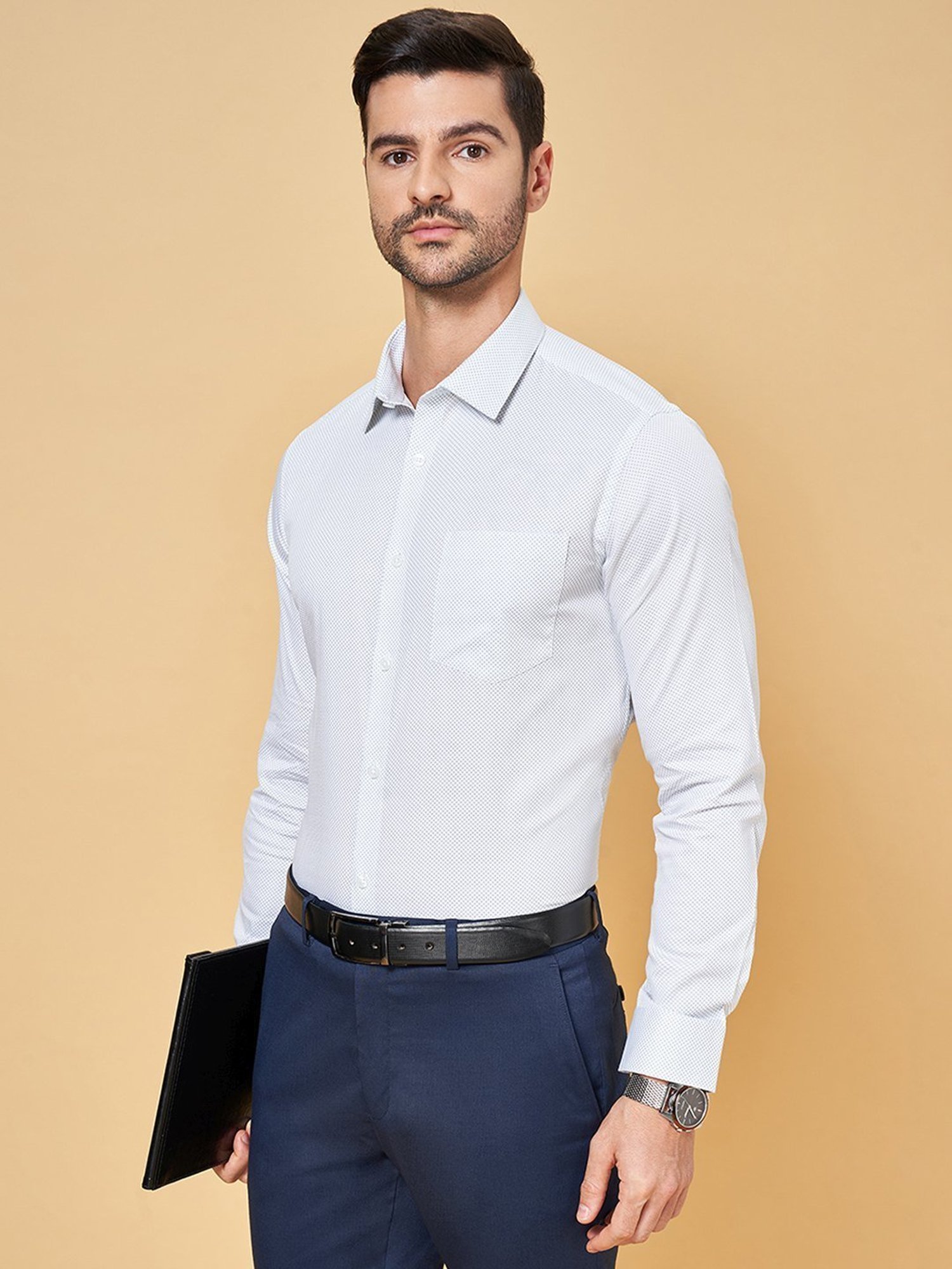 Peregrine by Pantaloons White Cotton Slim Fit Printed Shirt