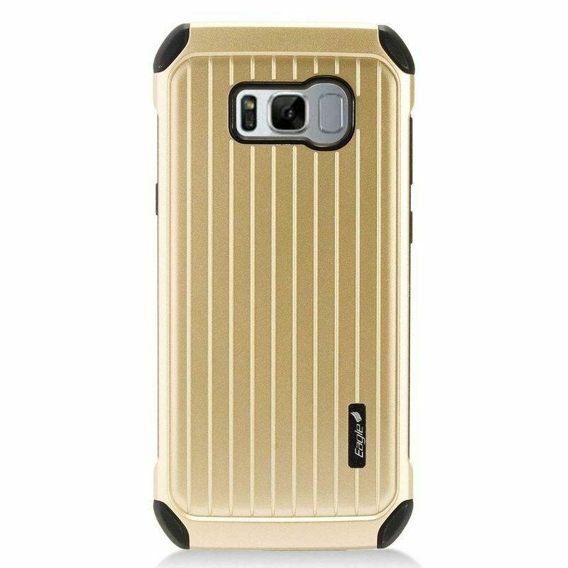 For  Galaxy S8 Gold Carry On Hard Hybrid Plastic Case Cover