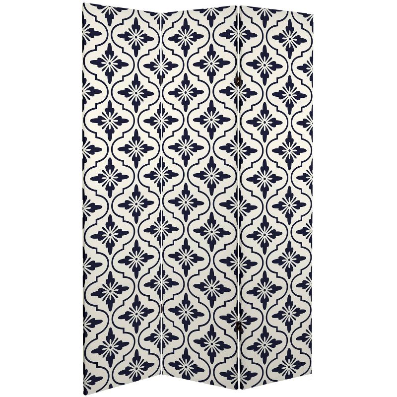6" Double Sided Osaka Japanese Patterns Canvas Room Divider Blue - Oriental Furniture