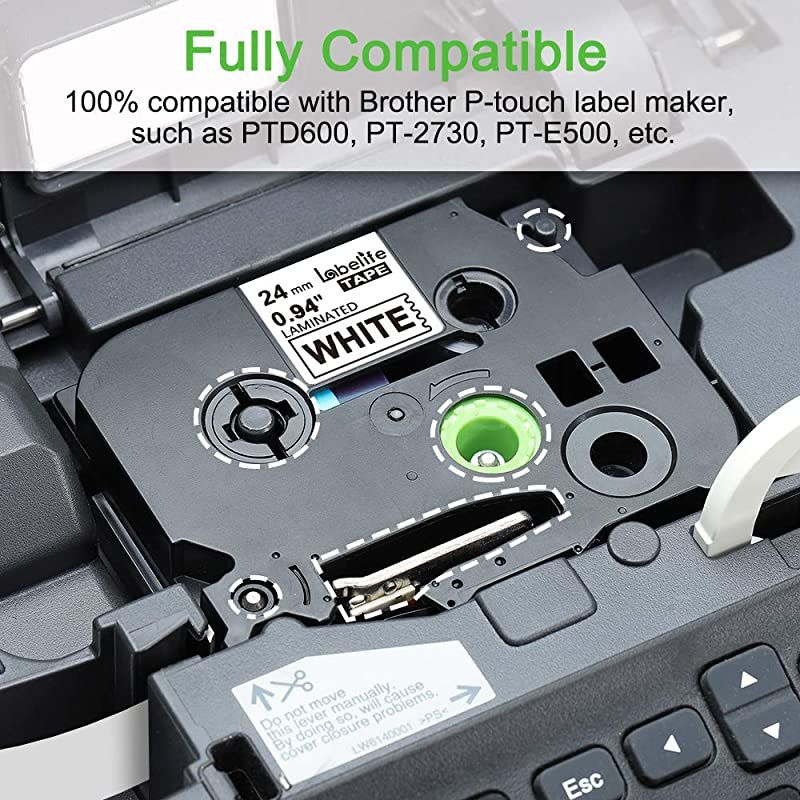 Compatible 1 Inch Label Tape Replacement for Brother TZe251 Ptouch Label Tape 24mm 094 Laminated White TZe251 TZe TZ Tape for Brother PTouch PTD600 PTP710BT PTP750W Label Maker 4Pack
