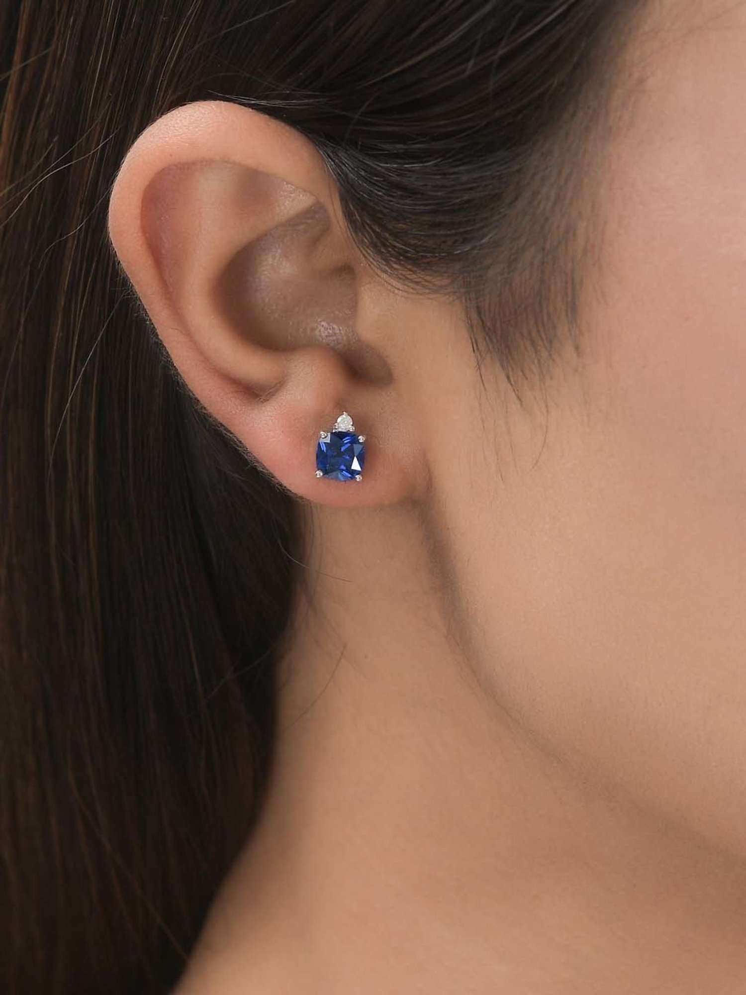 Ornate Jewels 92.5 Sterling Silver Blue Sapphire and American Diamond Stud Earrings for Women