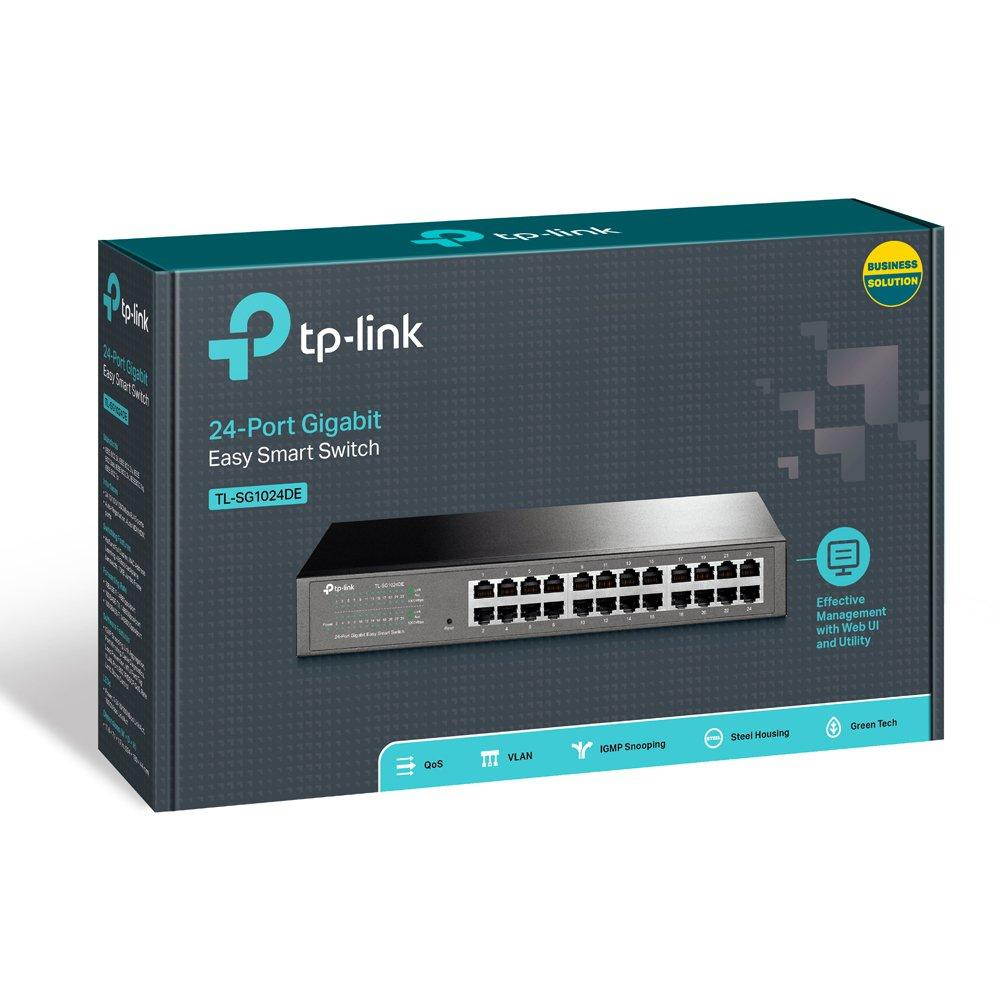 TP-Link 24-Port Gigabit Ethernet Easy Smart Managed Switch | Unmanaged Plus | Plug and Play | Desktop/Rackmount | Metal | Fanless | Limited Lifetime (TL-SG1024DE),Black