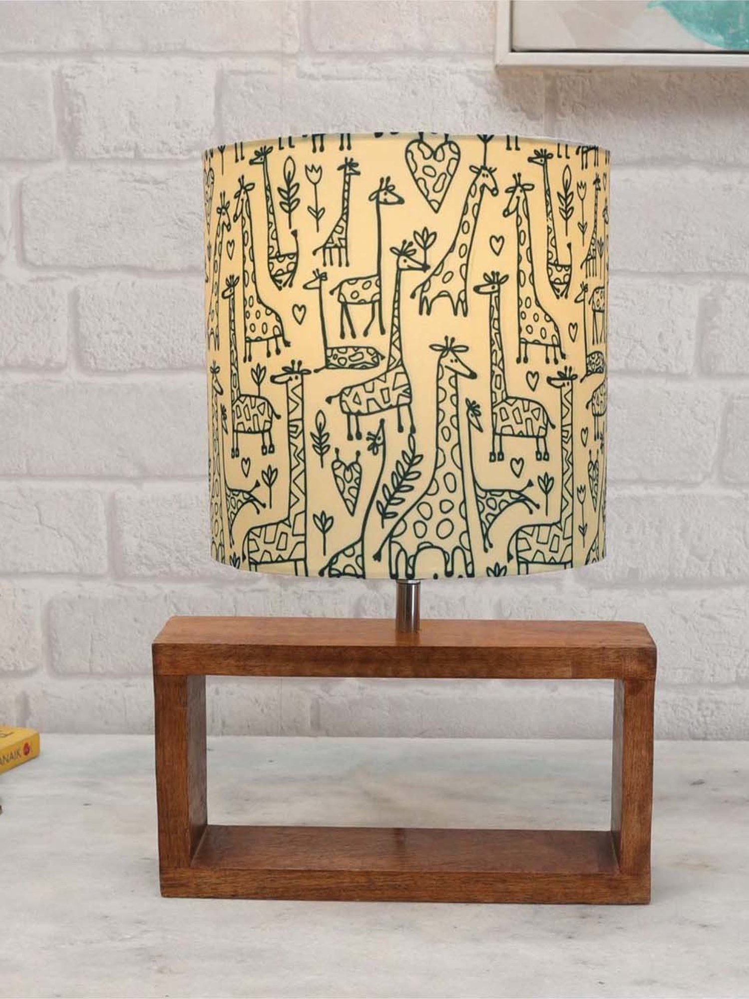 Homesake Off-White & Brown Wood Bedside Desk Nightstand Table Lamp