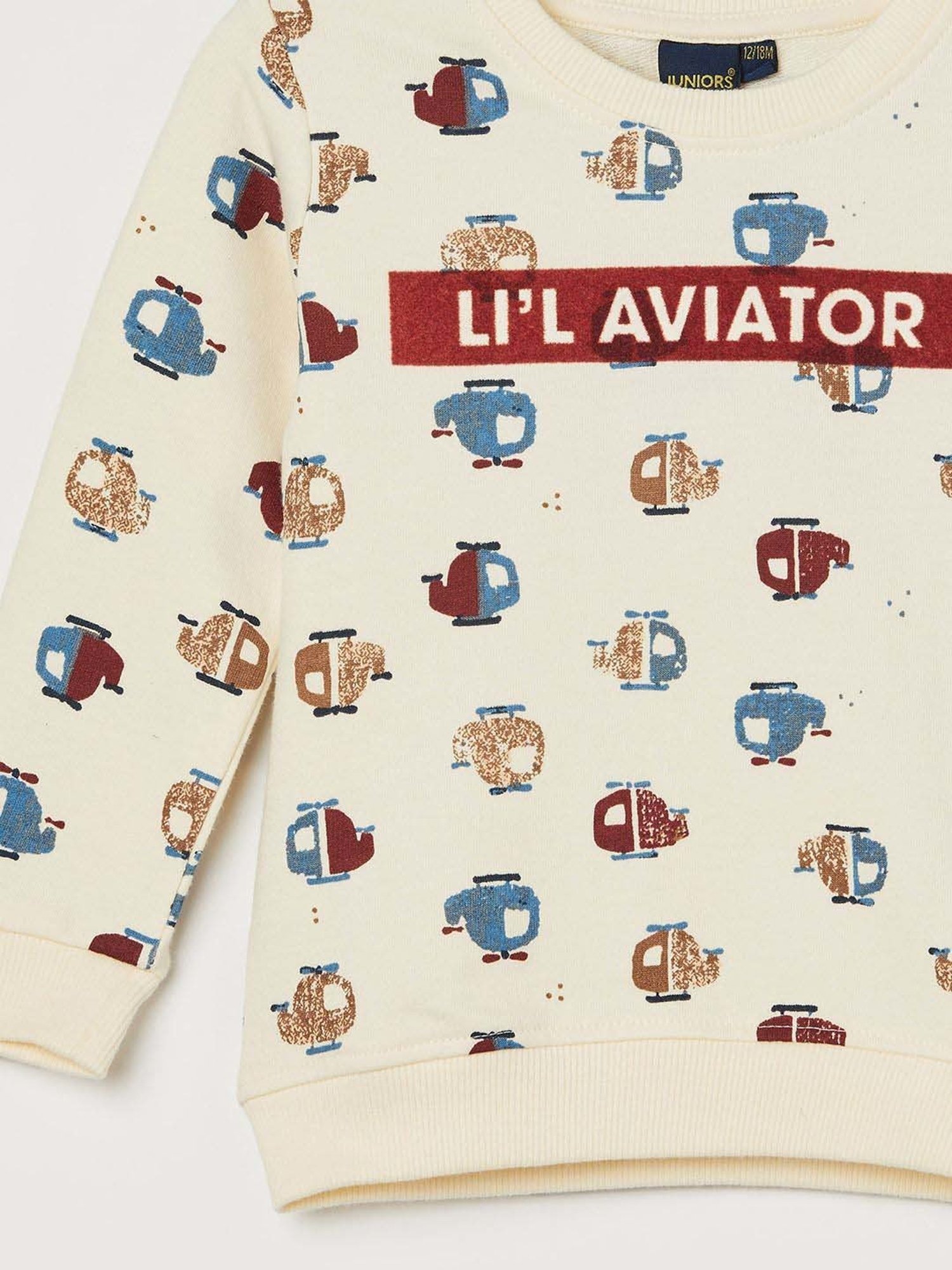 Juniors by Lifestyle Boys Off White Cotton Printed Full Sleeves Sweatshirt