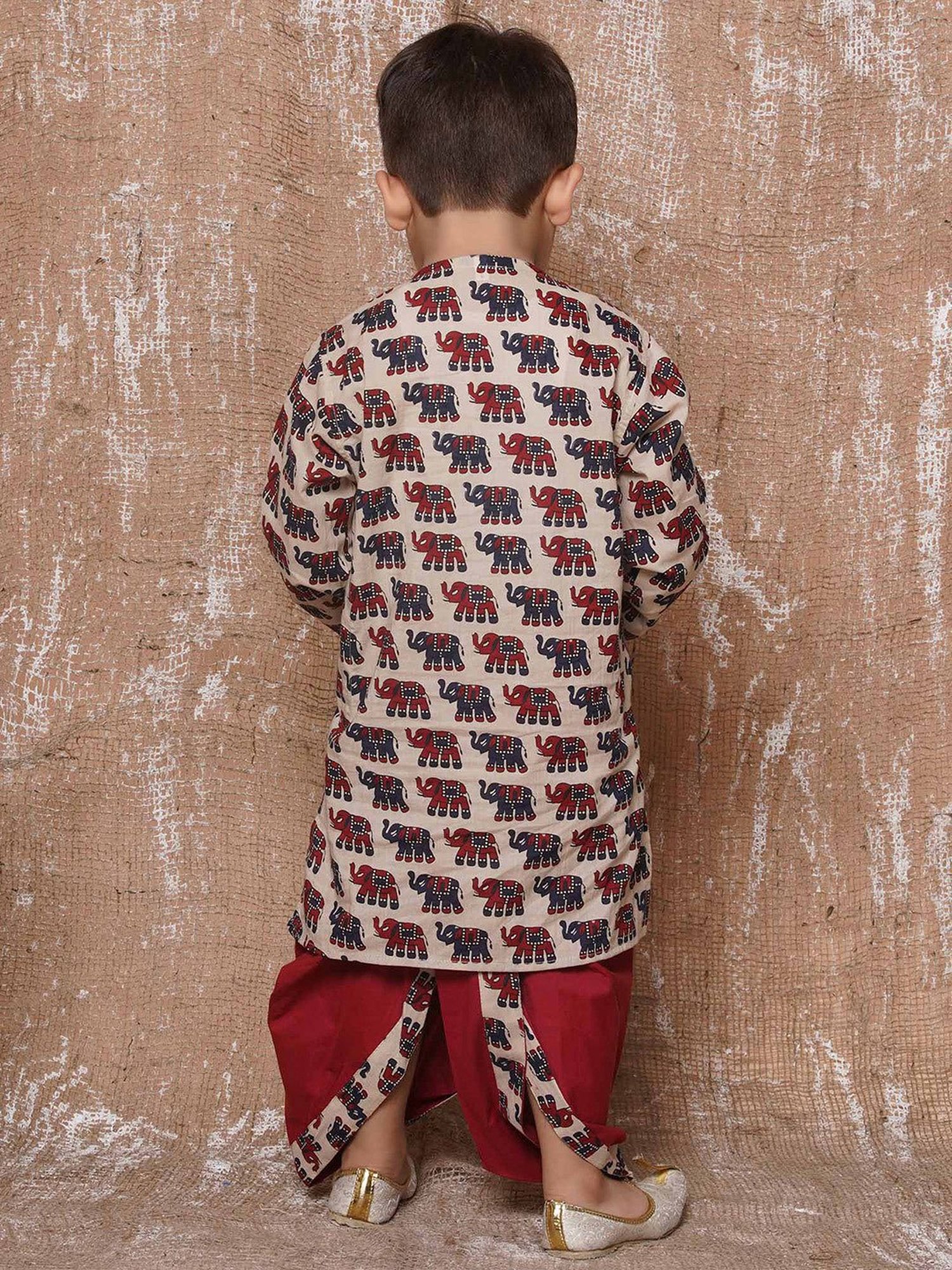 AJ Dezines Kids Beige & Maroon Printed Full Sleeves Kurta with Dhoti