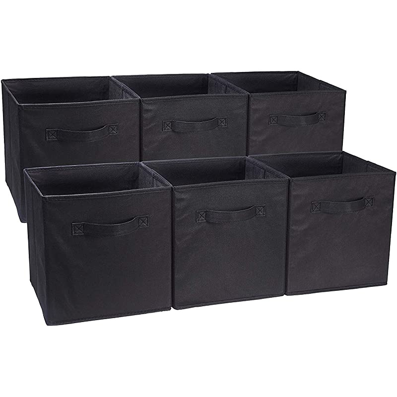 Basics Collapsible Fabric Storage Cubes Organizer with Handles, Black - Pack of 6