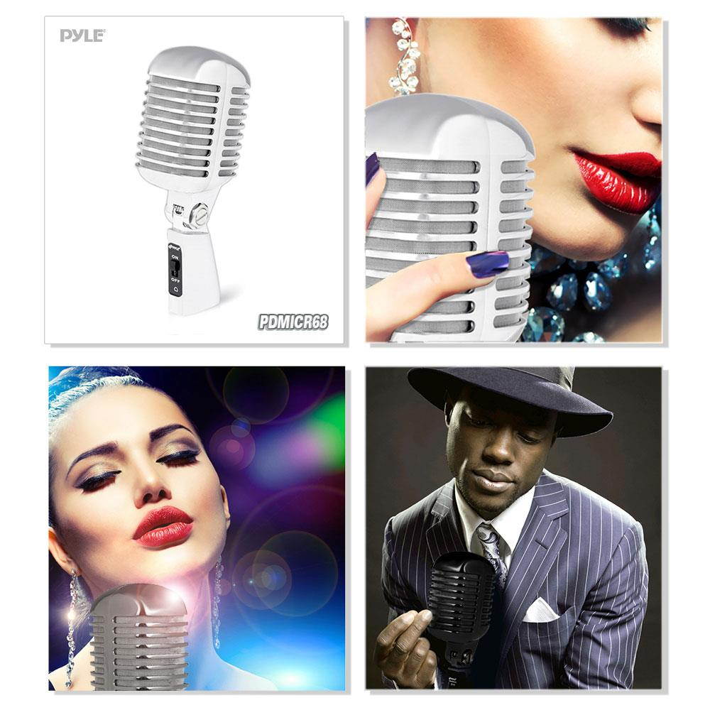 Pyle - Classic Retro Die Cast Metal Vintage Style Dynamic Vocal Microphone with 16ft XLR Cable (Silver)