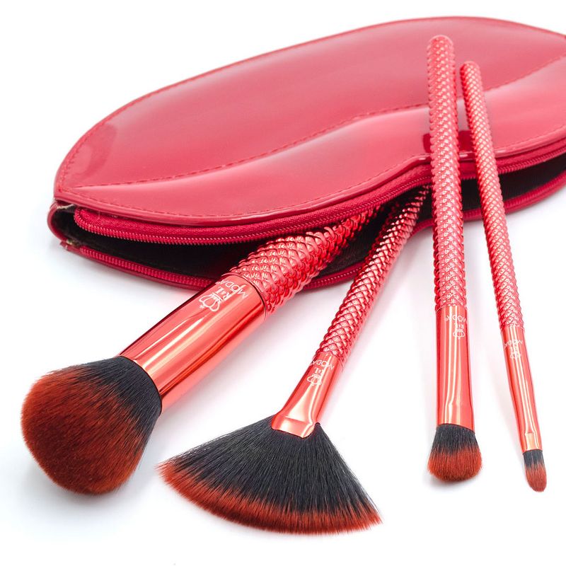 MODA Brush MWAH! 5pc Full Face Metallic Red Makeup Brush Set with Exclusive Lip Zip Case, Includes - Buffer, Highlight, Angle Shader, and Precision Lip Brushes