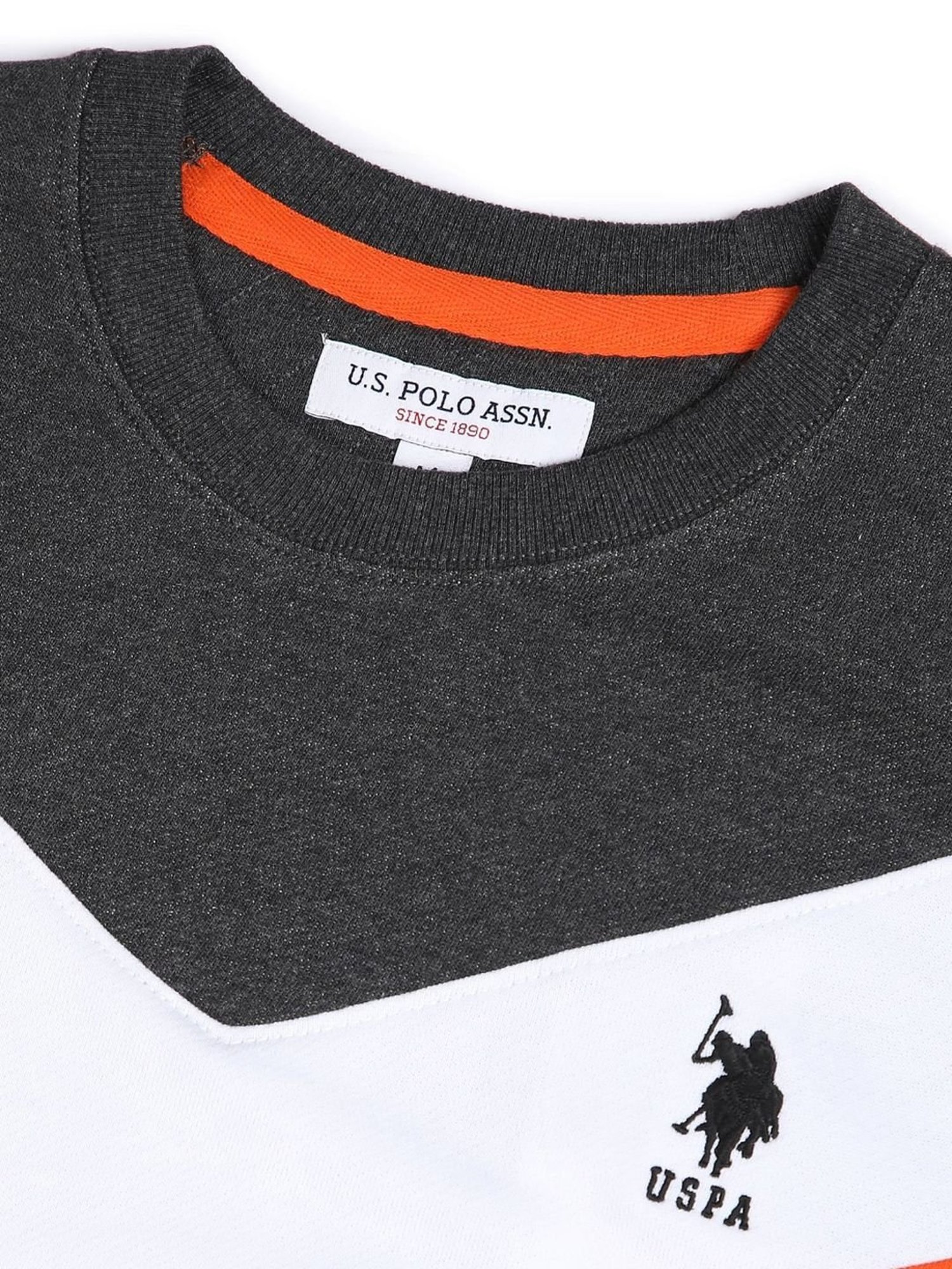 U.S. Polo Assn. Grey And Black Cotton Regular Fit Colour Block Sweatshirt