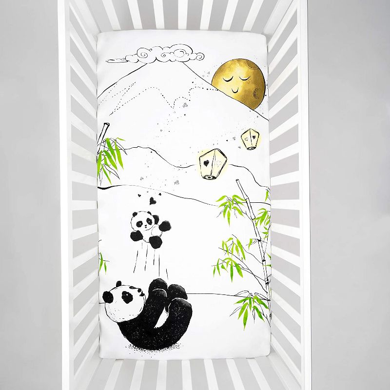 JumpOff Jo Fitted Crib Sheet - Cotton Crib Sheet for Standard Sized Crib Mattresses - Hypoallergenic and Breathable - 28 x 52 Inches - Playful Pandas