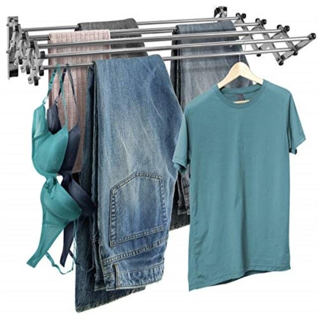 sorbus clothes drying rack, wall mounted spacesaver, 8 bar racks great organization for laundry room, mudroom, bedroom, pool area, 60 pound capacity 22.5 linear ft