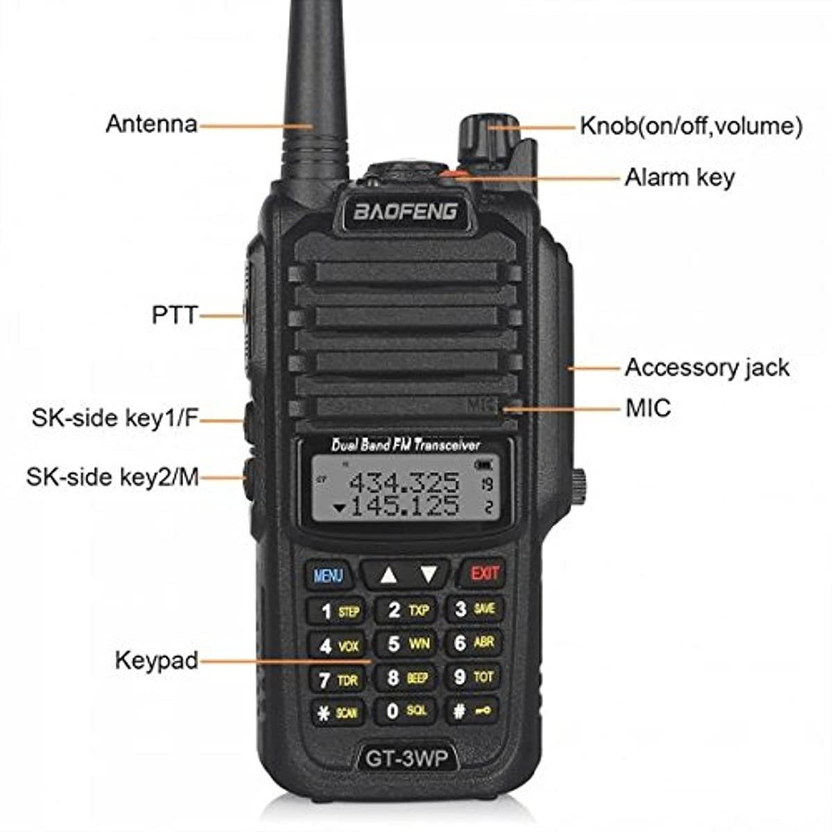BaoFeng GT-3WP Dual Band Two-Way Radio, Waterproof Dustproof IP67 Walkie Talkie Transceiver, VHF/UHF 136-174/400-520MHz, with Programming Cable, Black, 2 Pack