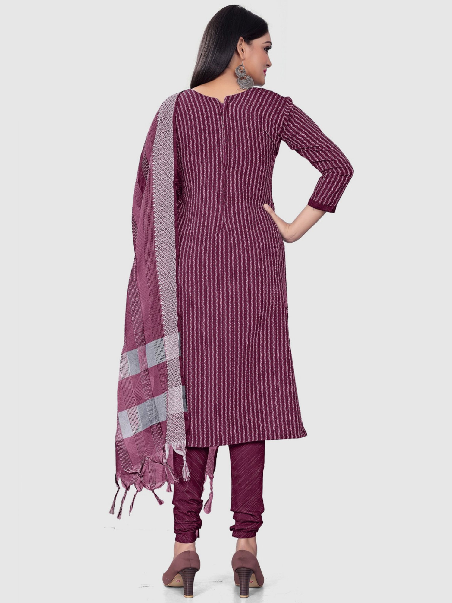 APNISHA Purple Cotton Striped Unstitched Dress Material