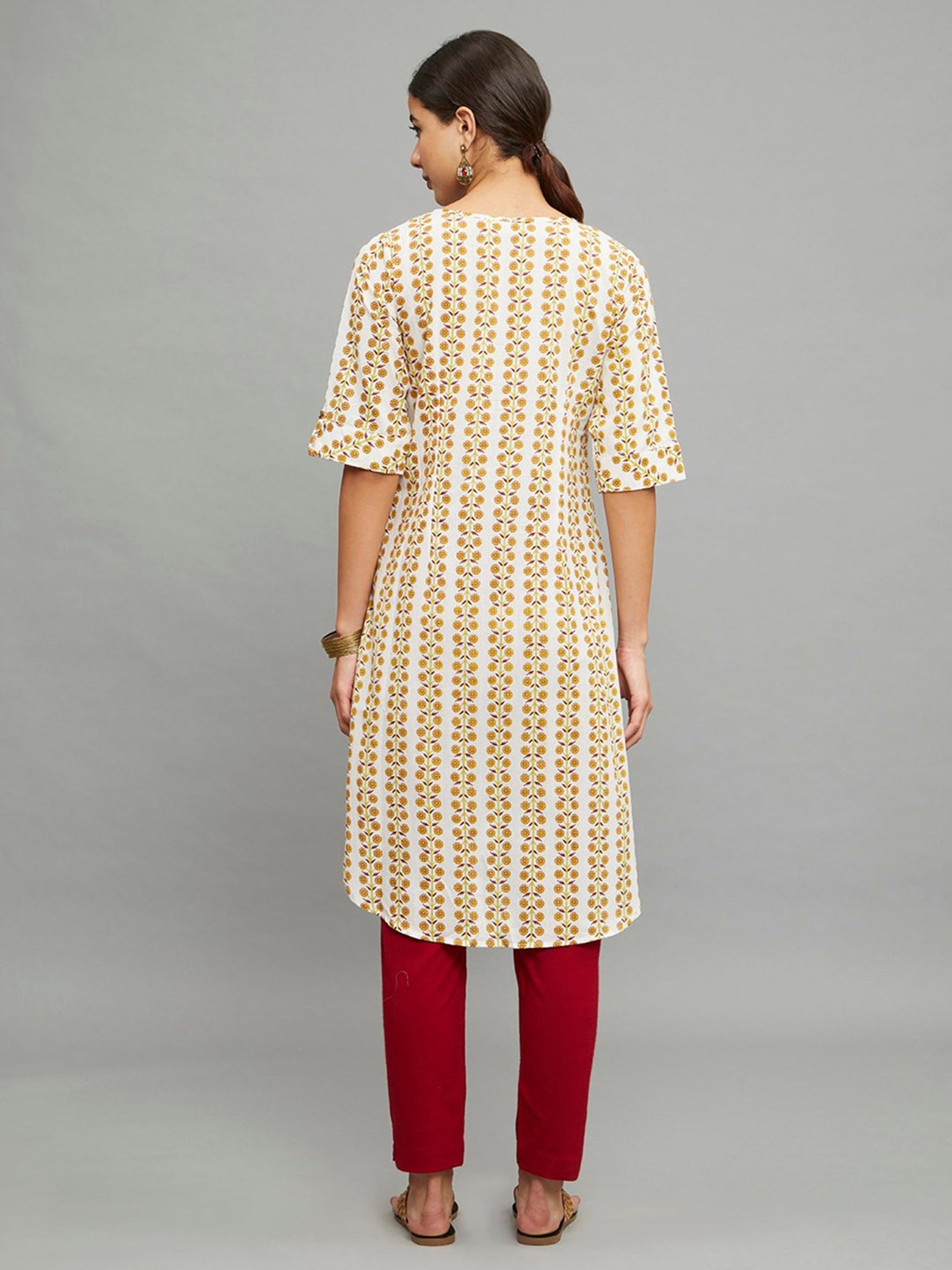 paislei Beige Printed High low Kurta