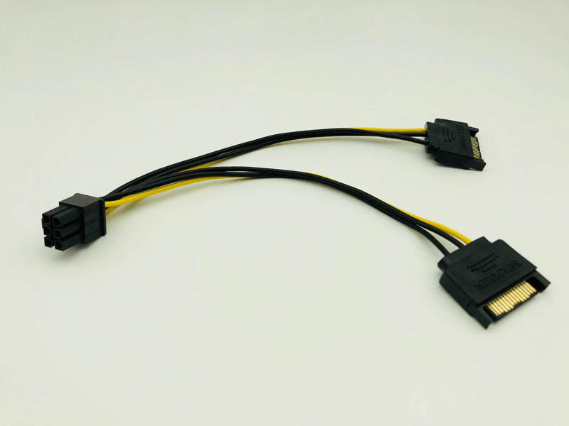 5PCS PCI-E PCI Express Dual 15Pin SATA Male to 6pin Graphics Video Display Card Dual SATA to 6pin Power Cable for ETH BTC Mining