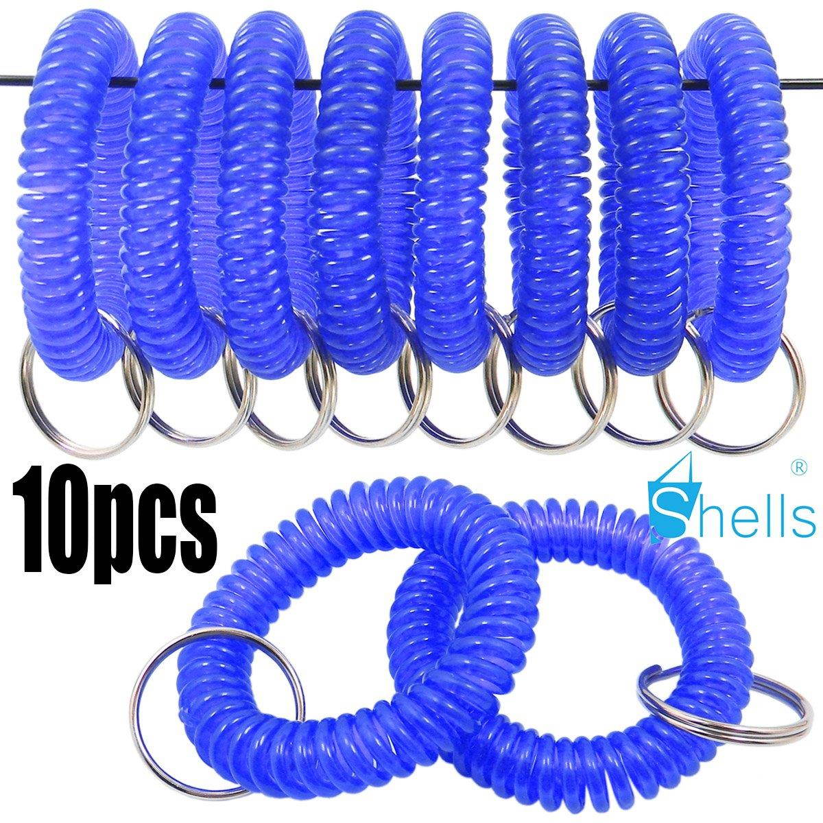 Shells 10PCS Crystal Blue Color Soft Highly Spring Spiral Coil Wrist Band Key Ring Chain