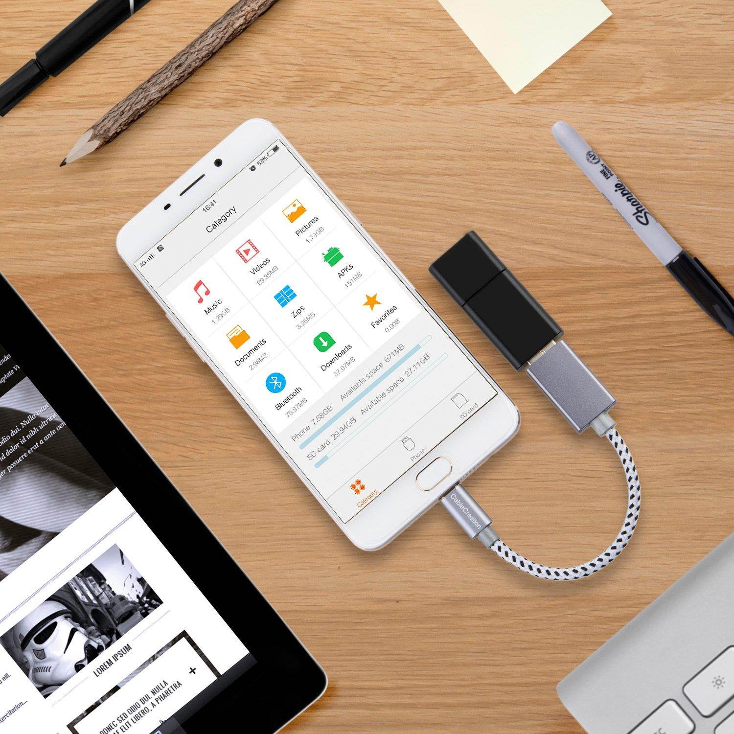 CableCreation Micro USB 2.0 OTG Cable Braided On The Go Adapter Micro USB Male to USB Female Compatible Samsung Other Smart Phones OTG Function, 6 inch/Space Gray Aluminum