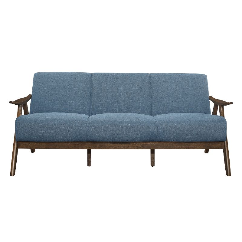 Lexicon 1138BU-3 Damala Collection Retro Inspired 3 Seat Living Room Sofa Couch, Polyester Fabric, Walnut Frame, Blue