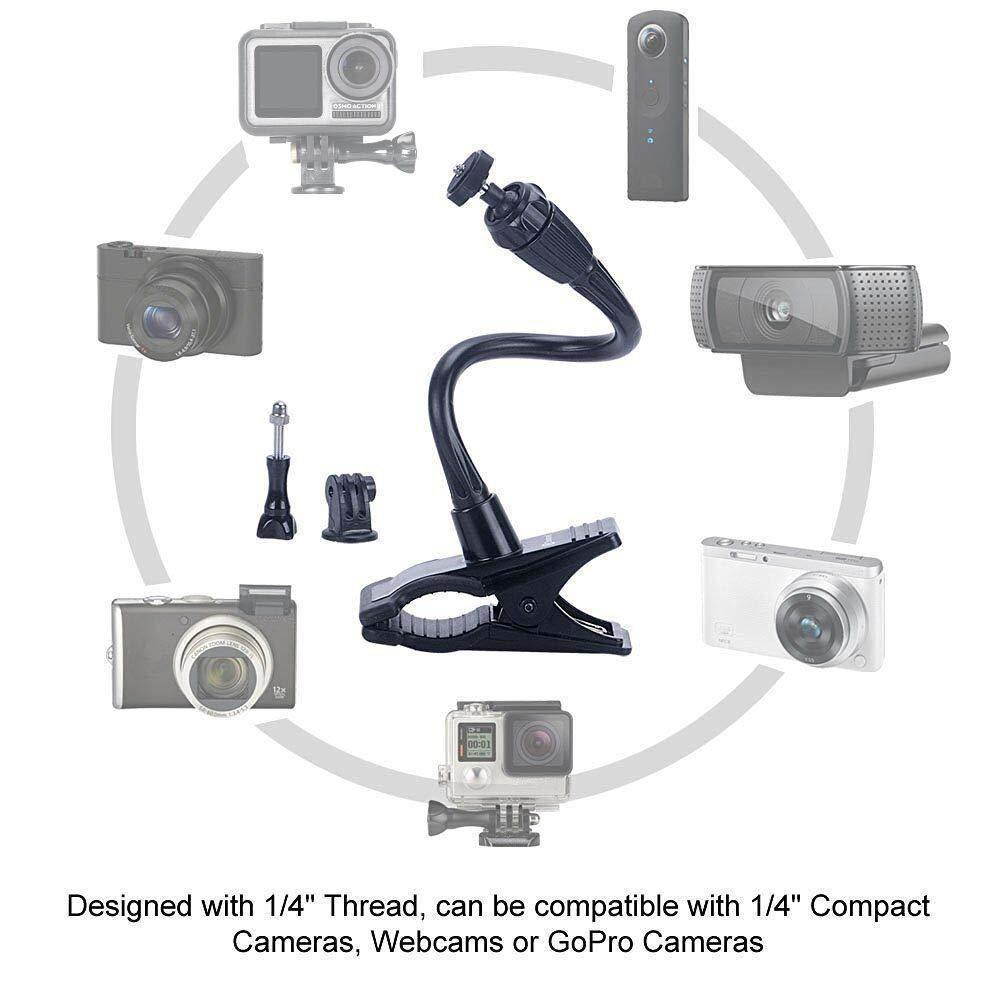 Smatree Ajustable Jaws Flex Clamp Mount 13.4" Gooseneck Extension for GoPro Hero Fusion/6/5/4/3+/3/2/1/Session / for Ricoh Theta S, M15/for Webcam C920/for Compact Cameras(1/4" thread)