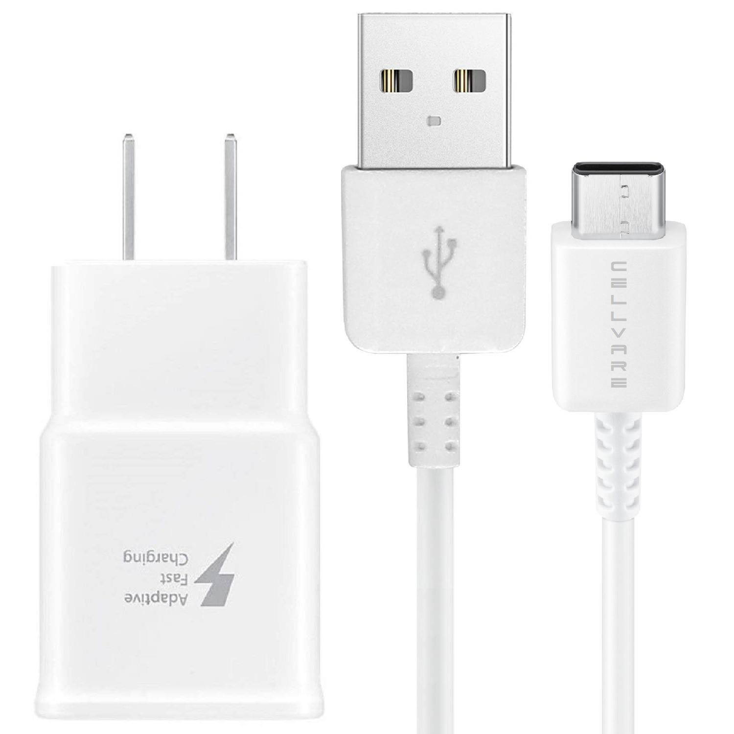 Adaptive Fast Charging (AFC) Wall/Travel Charger w/ Type C 3 Ft Cable for Samsung S8/S9,LG G5/G6/Motorola/Nokia  - White