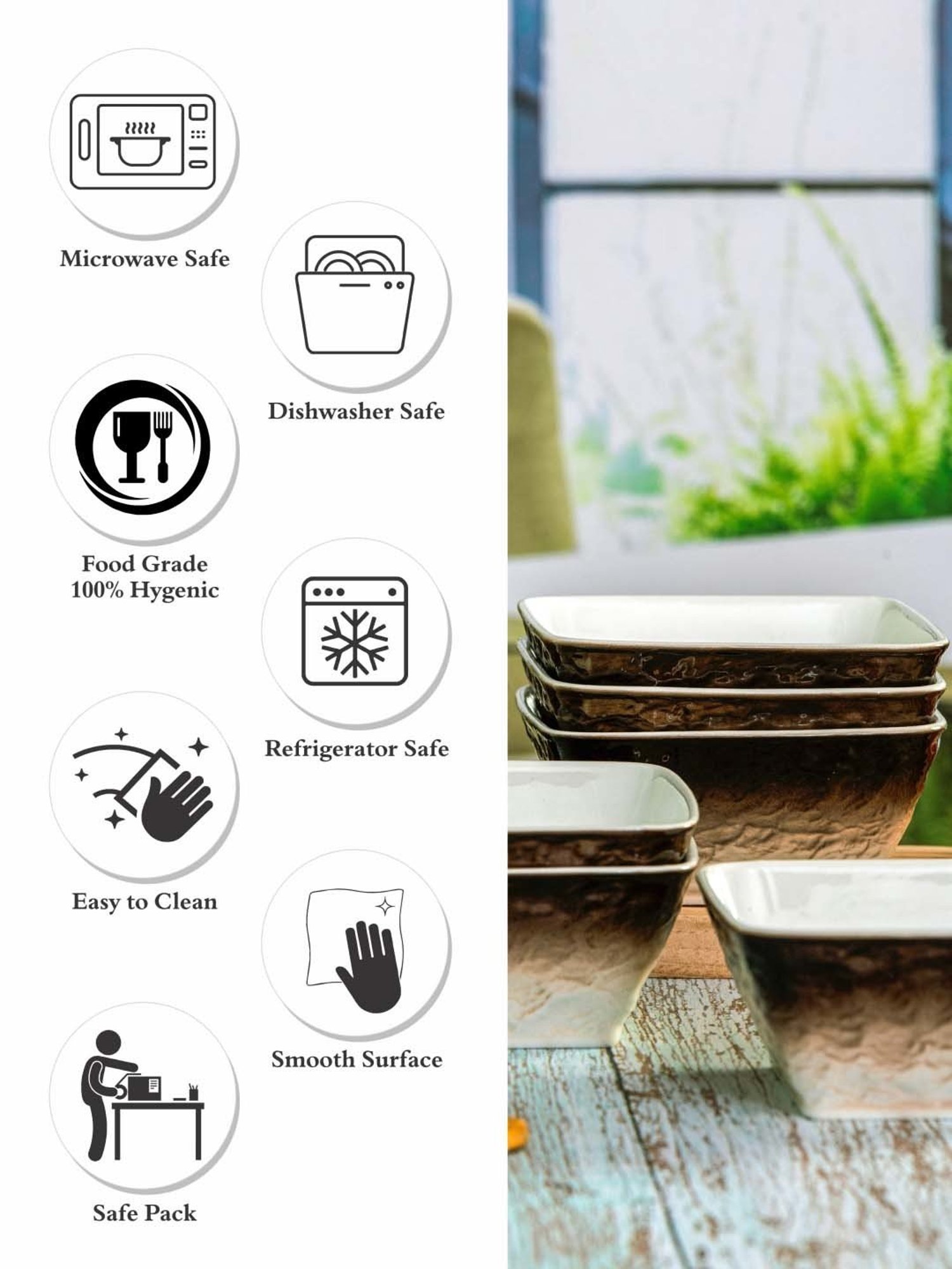 White Gold White & Brown Porcelain Bowls - Set of 6