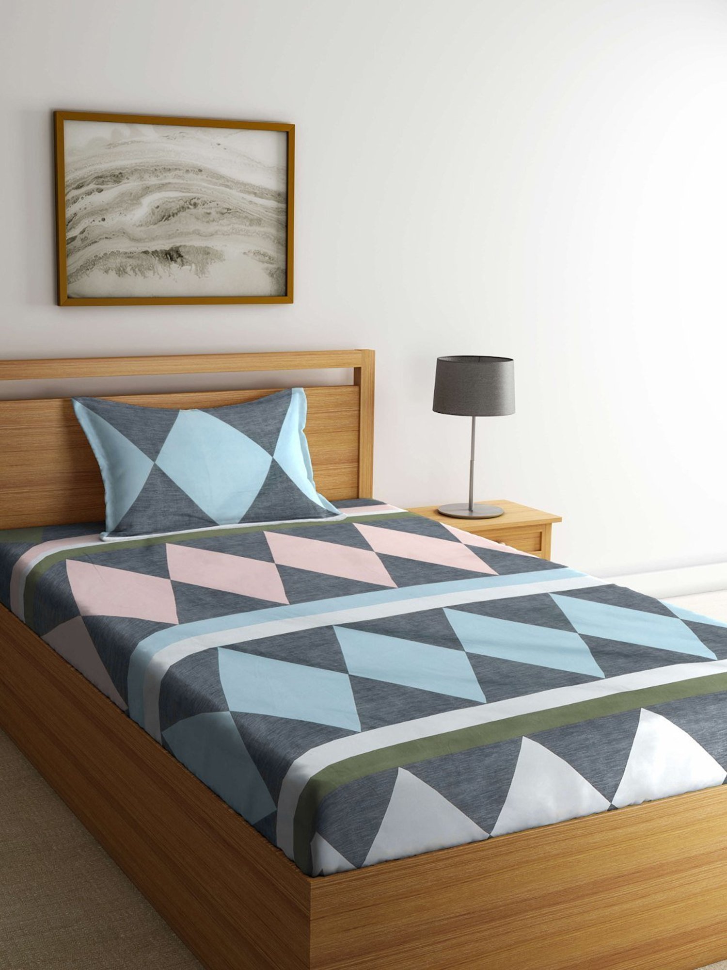 Klotthe Printed Multicolor 300 TC Cotton Blend Single Bed Sheet with Pillow Cover