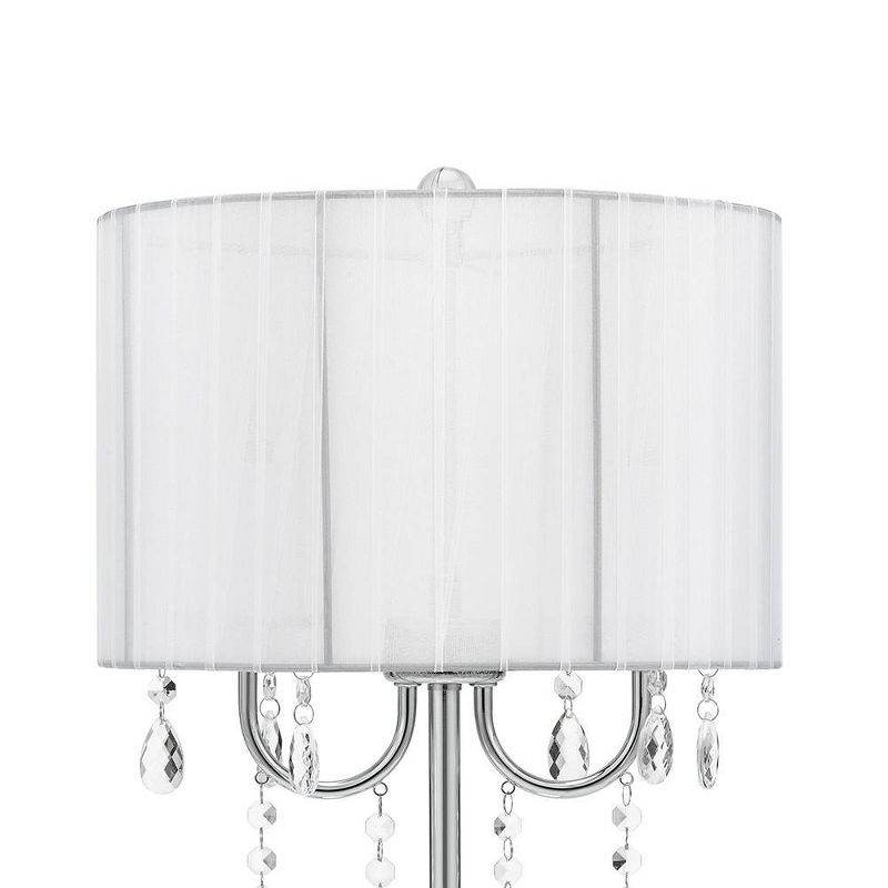 23" Chandelier Table Lamp with Dazzling Clear Beads/Organza Pleated Shade Silver - Cresswell Lighting