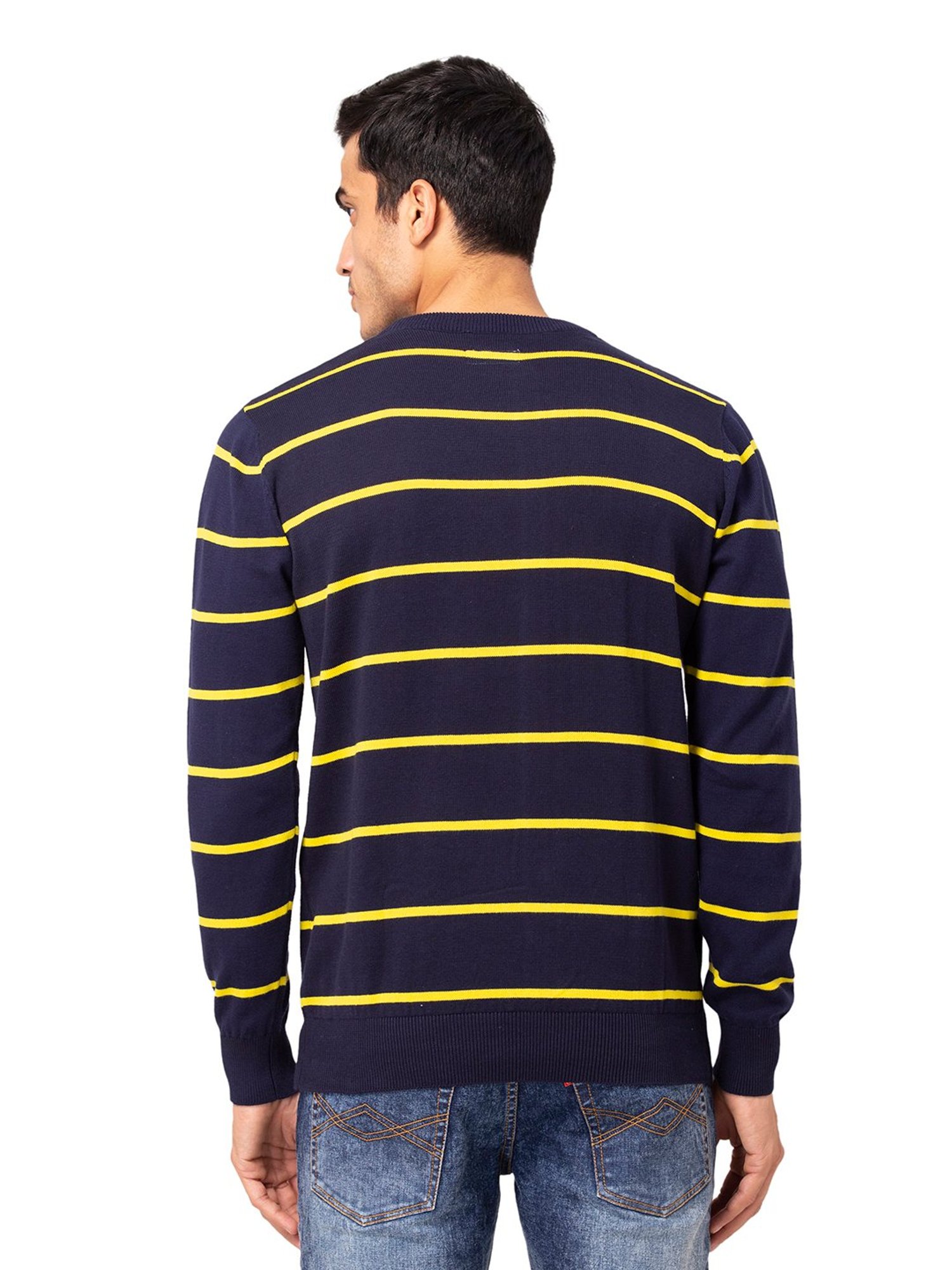 Allen cooper Navy Regular Fit Striped Sweater