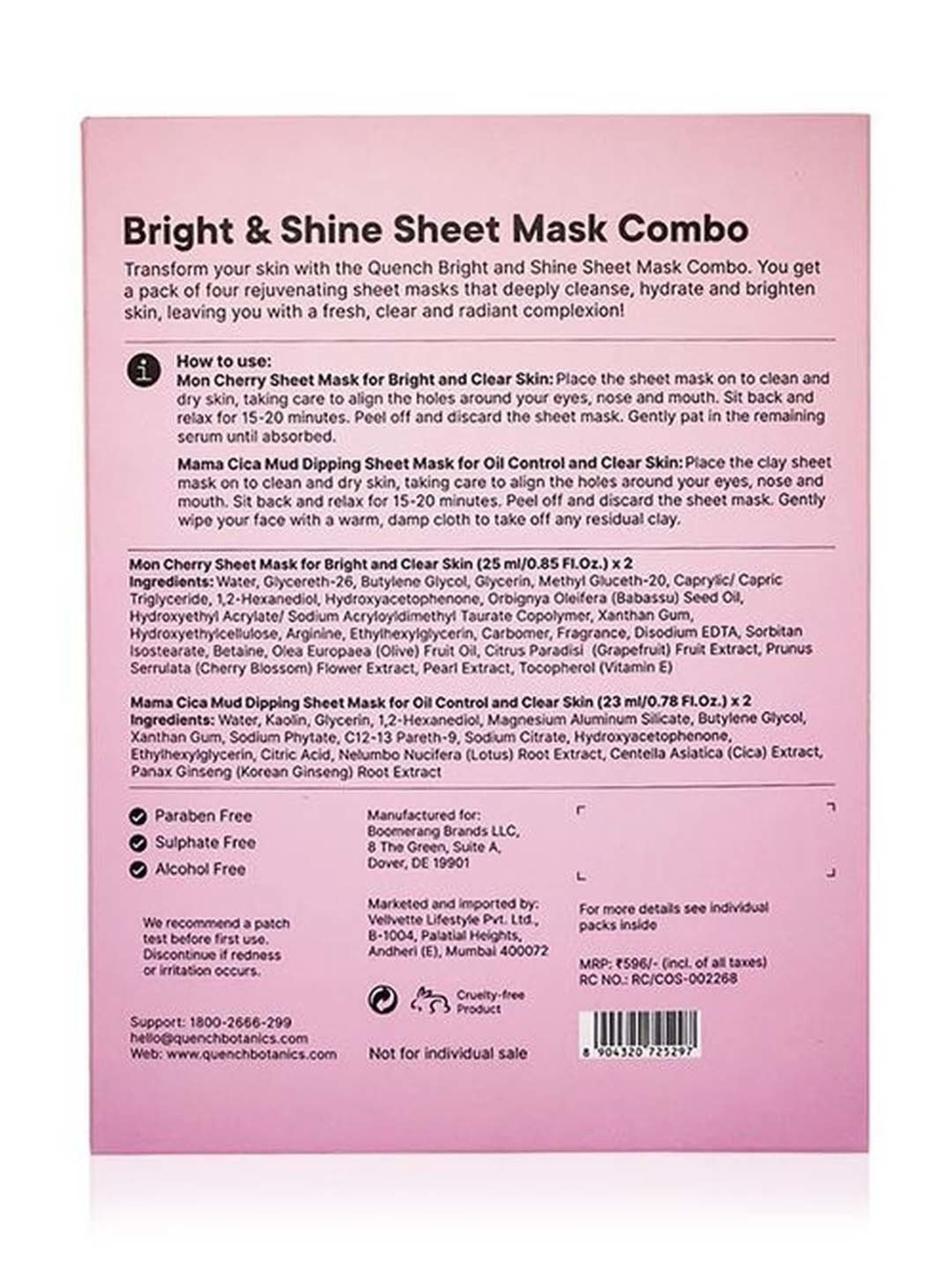 Quench Botanics Bright & Shine Sheet Mask Combo